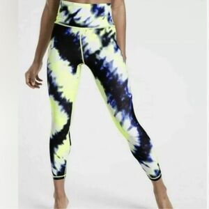 Athleta Elation Tie Dye 7/8 Tight Neon Yellow Blue 531315 Size Medium NWOT